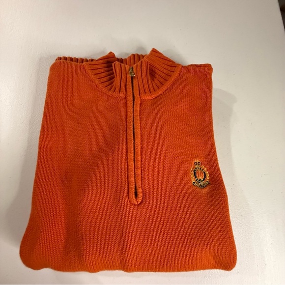 Lauren Ralph Lauren 1/4-zip Sweater Orange Cotton Ribbed 90’s Women’s Size Large - Picture 6 of 13